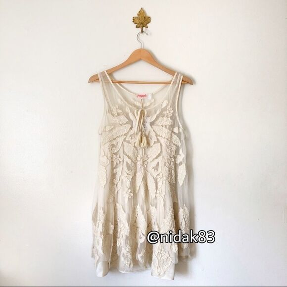 Free People La Palma Trapeze Mini Semi Sheer Dress NWT Large boho RARE - Picture 2 of 10